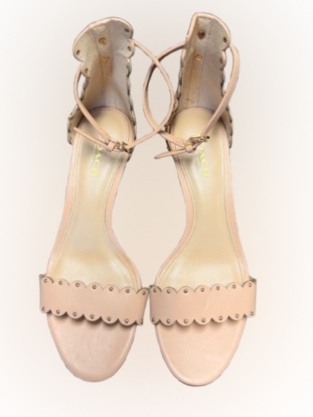 Coach Monica Pink Leather Scalloped Studded Ankle Strap Heels Women’s 6B